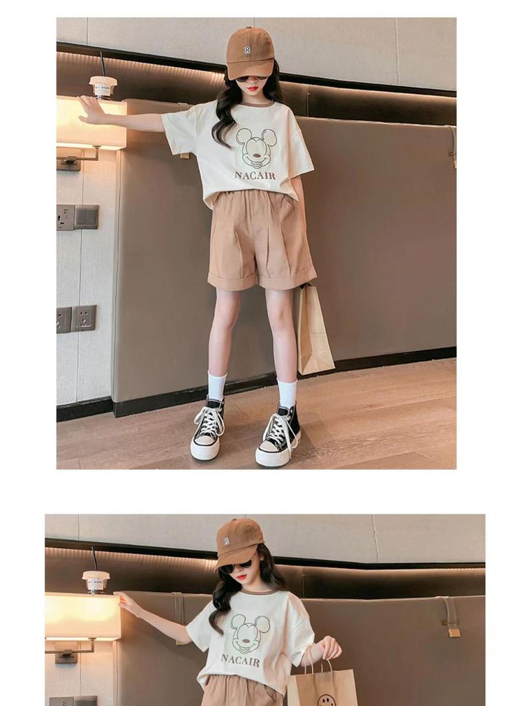 Korean Style Cartoon Print Sporty Shorts & T-shirt Set (Girls' Summer 2026)