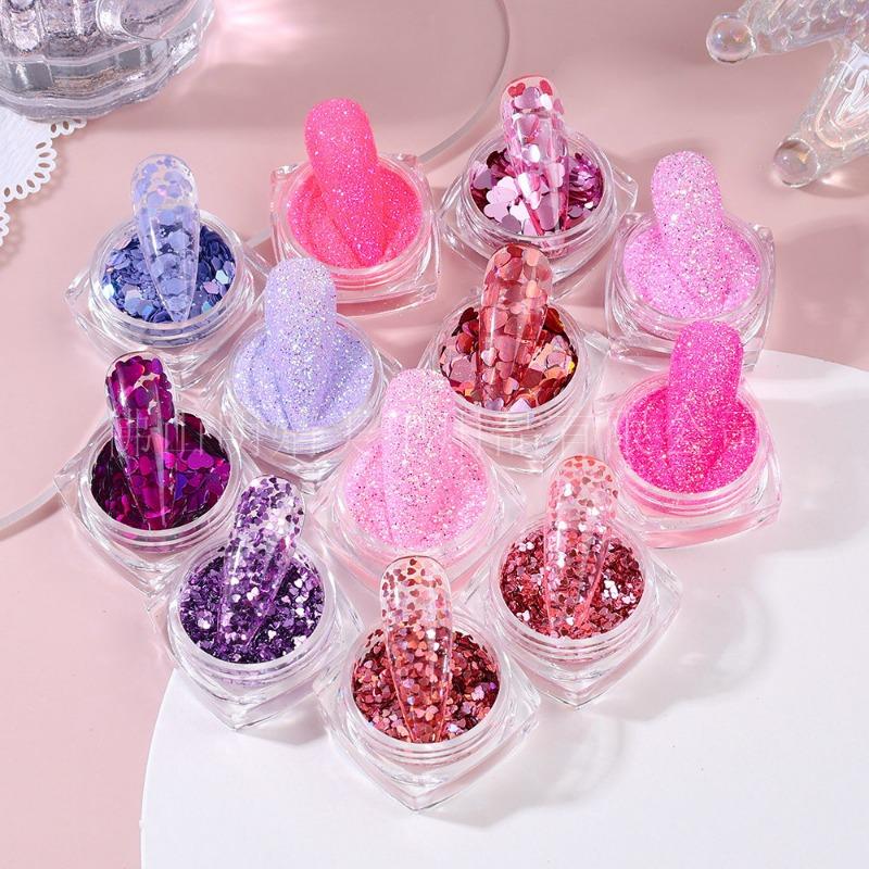 New fashion mixed color small heart sequins colorful love heart sequins small fresh magic color laser flash small red heart nail sequins