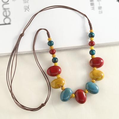 Vintage Bohemian Style Handmade kolorowy regulowany długi ceramiczny długi naszyjnik dla kobiet