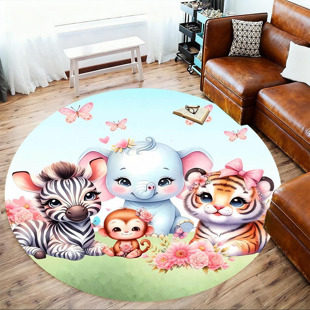 1pc Jungle Friends Round Chair mat Area Rug - Non-Slip, Floor Mat for Office, Bedroom, home decor Christmas Gift p0811041