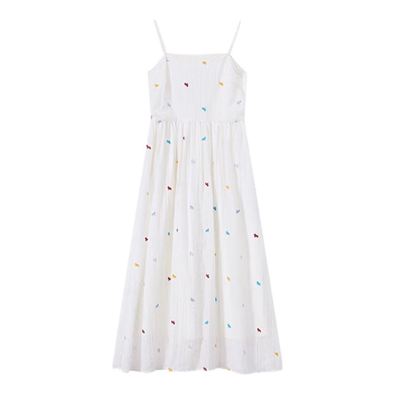 Xiangying Floral Embroidered Strappy A-Line Dress L