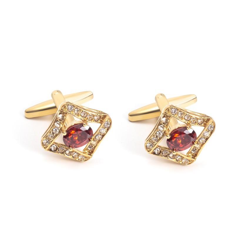 Gold Inlaid With Red Zircon Cufflinks Light Luxury Men s Shirt CS-0012