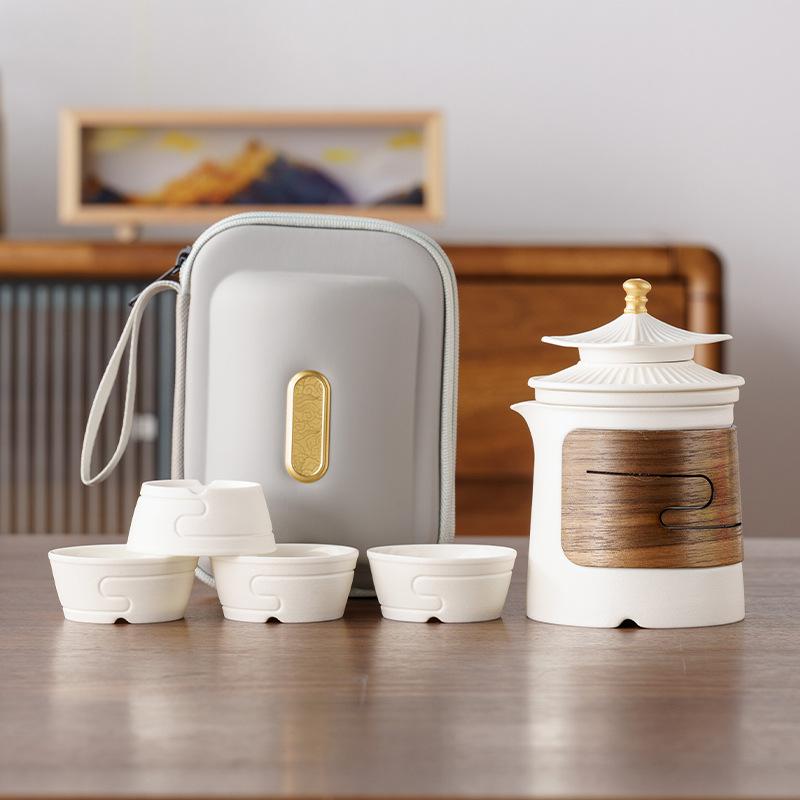 Forbidden City suet jade porcelain kung fu travel tea set, one pot and four cups of business commemorative high-end souvenir