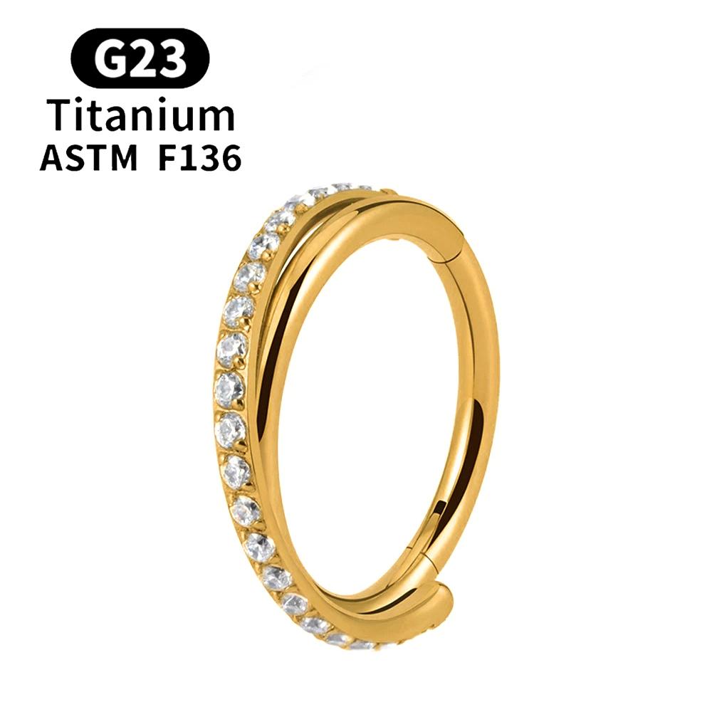 F136 G23 Titanium Nose Ring 16G Hinged Segment CZ Septum Clicke Daith Earrings Hoops Ear Cartilage Tragus Helix Piercing Jewelry