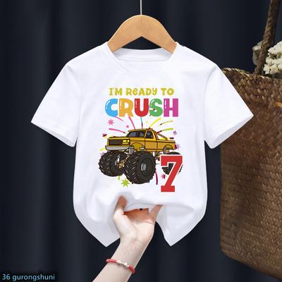 Yellow Monster Trucks Are My 2-12th Birthday Ready To Tshirts Fashion Boys T Shirt Gift Clothing For Kids White Shortsleeve Tops