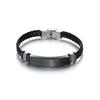 Simple Twisted Braid Leather Bracelet Stainless Steel Chain Engravable Jewelry