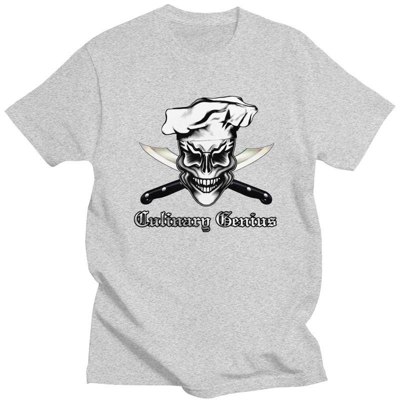 Custom Culinary Genius Skull Chef Tshirts for Men Short Sleeve Casual T Shirt Cooking Pirate Tshirts Slim Fit Pure Cotton Tee