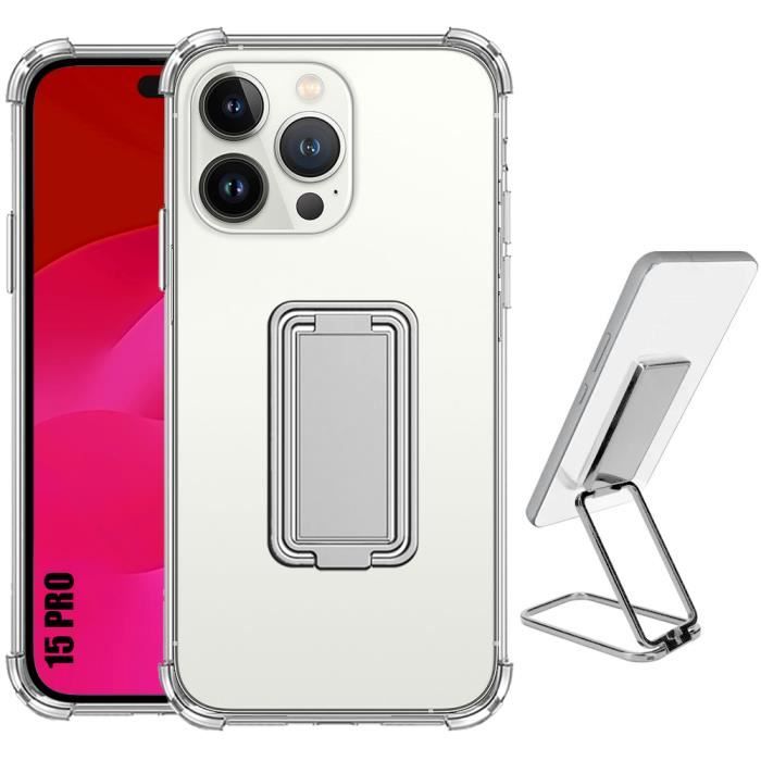 Coque de Protection - BOOLING - pour iPhone 15 Pro - Silicone Transparent Antichoc - avec Support