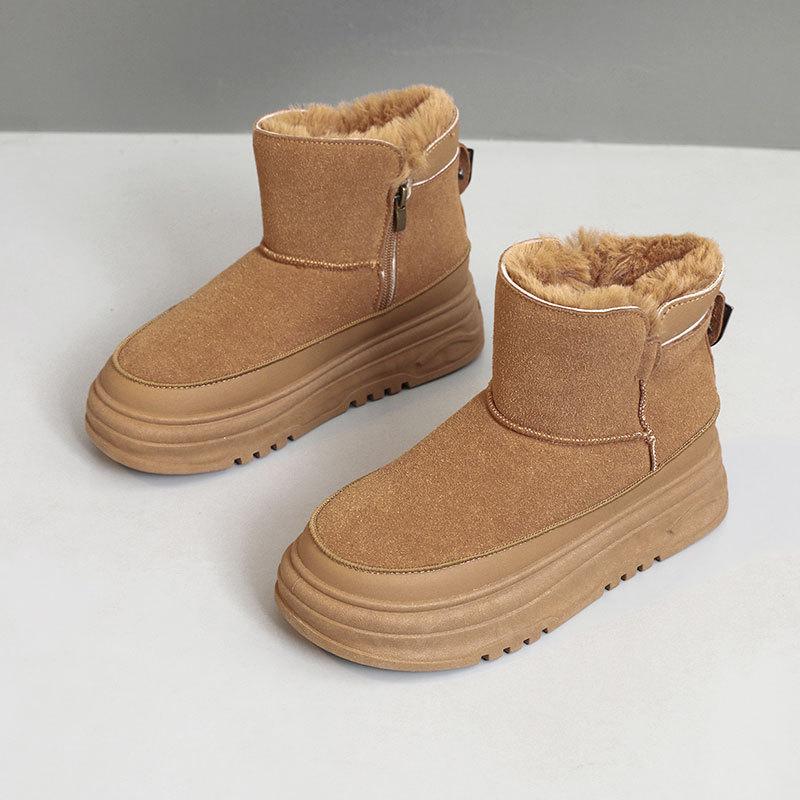 

High-top shoes women s new winter thick short tube soles solid color cotton shoes sports and leisure velvet snow boots 35