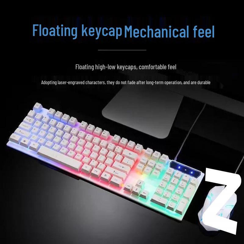 Gaming Style USB Keyboard and Mouse Set with Backlit Mechanical Feel for Desktop and Laptop