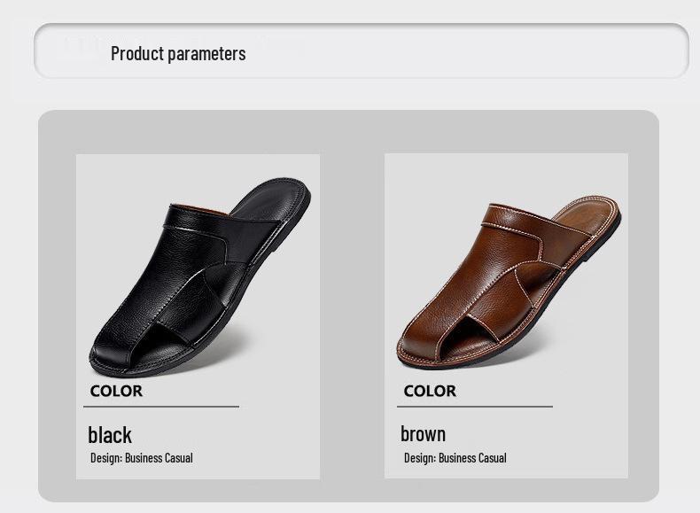 Men's Versatile Genuine Leather Beach Sandals, Sizes 46-47, Soft Sole Cowhide Summer Thong Slippers