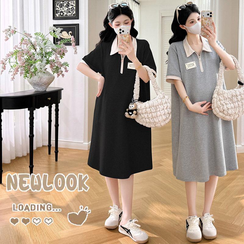 2026 Summer Real Shot Maternity Slimming Spliced Two-Piece Plus Size Dress with Pockets XL