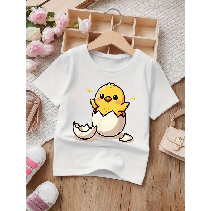 European sizes Cute Chick Hatch Pattern Short-Sleeve T-Shirt - a Stylish And Versatile Summer Outfit for Girls 110 белый