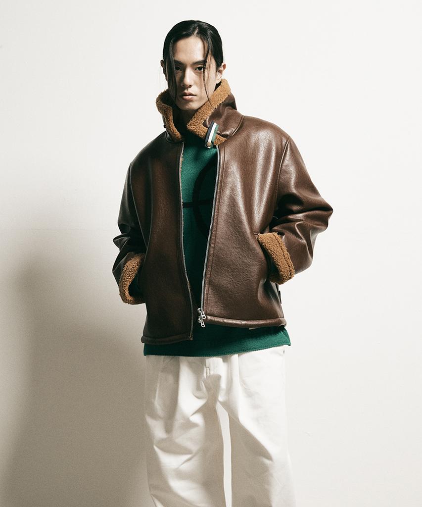 Ffeff Studio Leather Shearling Jacket (Brown)