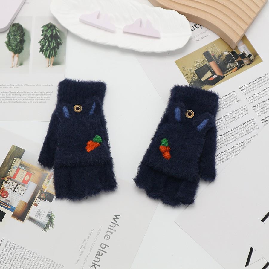 Children's Cute Cartoon Flip-Gloves: Cold-Proof, Half-Finger Winter Writing Warmth for Boys and Girls