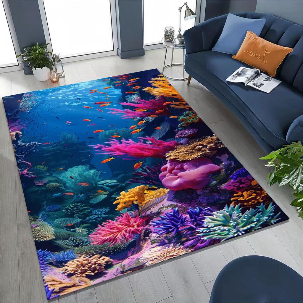 Dream Underwater World Sea Dolphin Turtle Coral Art Rug for Bedroom Living Room Sofa Home Doormat Decor,Kids Non-slip Floor Mat