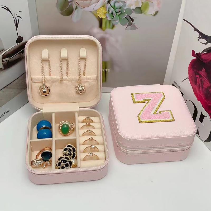 Mini Jewelry Storage Box Bridesmaid Gift Ideas Travel Jewelry Case Initial Letter with Name Birthday Party Box Mother's Day Gift