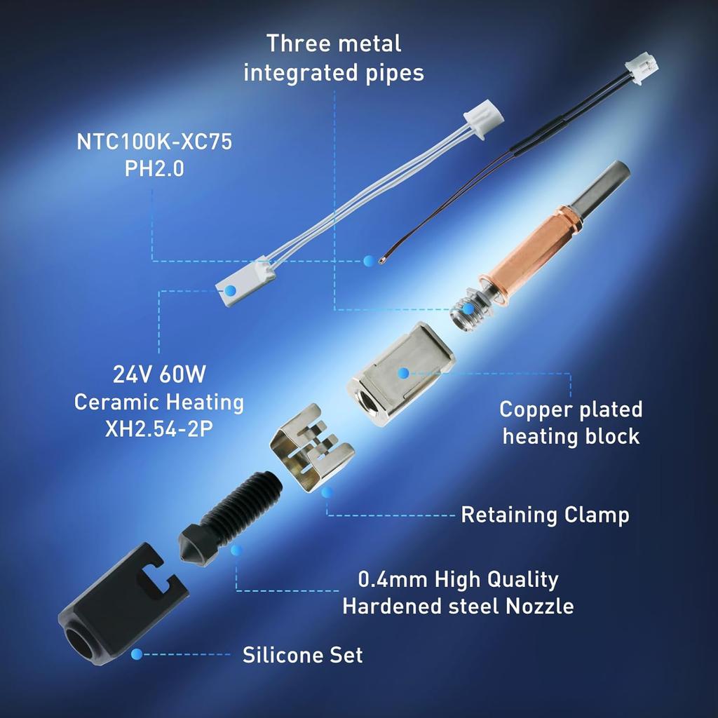 Upgrade Hotend for Kobra 3 Combo Print Head Extruder Kit Heater Block Heating Cartridge Thermistor with 0.4MM Hardened Steel Nozzle Silicone Cover