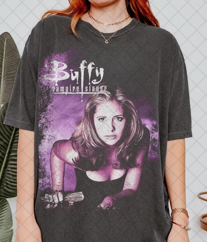 Футболка Comfort Colors «Баффи — истребительница вампиров» Винтажная, Футболка с принтом фильма ужасов, Унисекс футболка Sunnyd XXXL