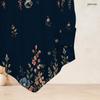 Women Plus Size Round Neck Long Sleeve T Shirt Dark Green Gold Floral Printed Asymmetric Hem Button Detail