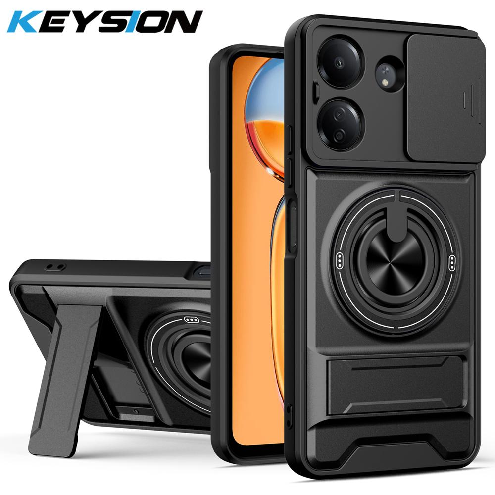 KEYSION Magnetic Phone Case for Redmi 13C Slide Camera Protection Upright Kickstand Shockproof Back Cover for Xiaomi POCO C65