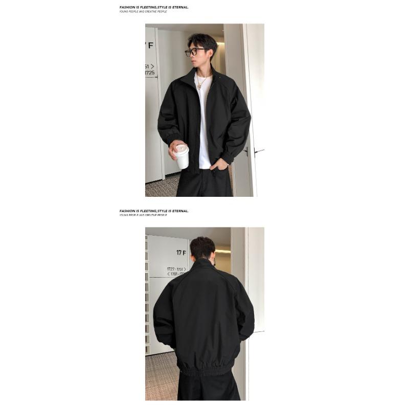 Men Loose Stand Collar Cleanfit Deconstructed Short Bomber Jacket Casual Workwear Outerwear
