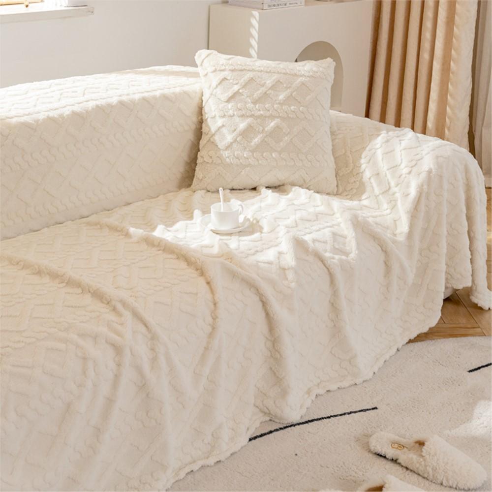Faux Cashmere Sofa Blanket Cover Nordic Style Knit Plaid Throw Tassels Bedspread Golden Blanket for Spring Two-seat Sofa