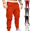 Skinny Cargo Pants Casual Men Solid Color Drawstring Waist Ankle Tied Pockets