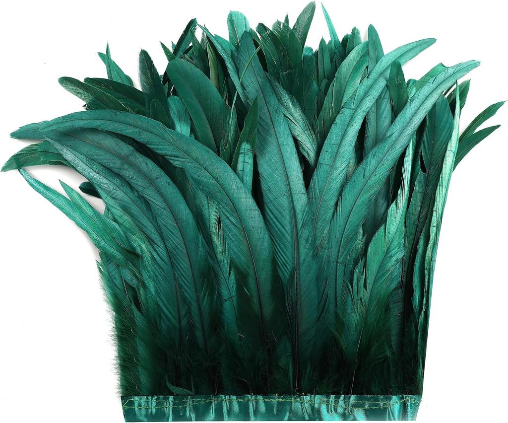 1 yard nadýchaná tmavě zelená stuha s peřím z kohoutího ocasu 25-30 cm Svatba Party Dekorace Šaty Oblečení Šití Řemeslné potřeby DIY Ozdoba