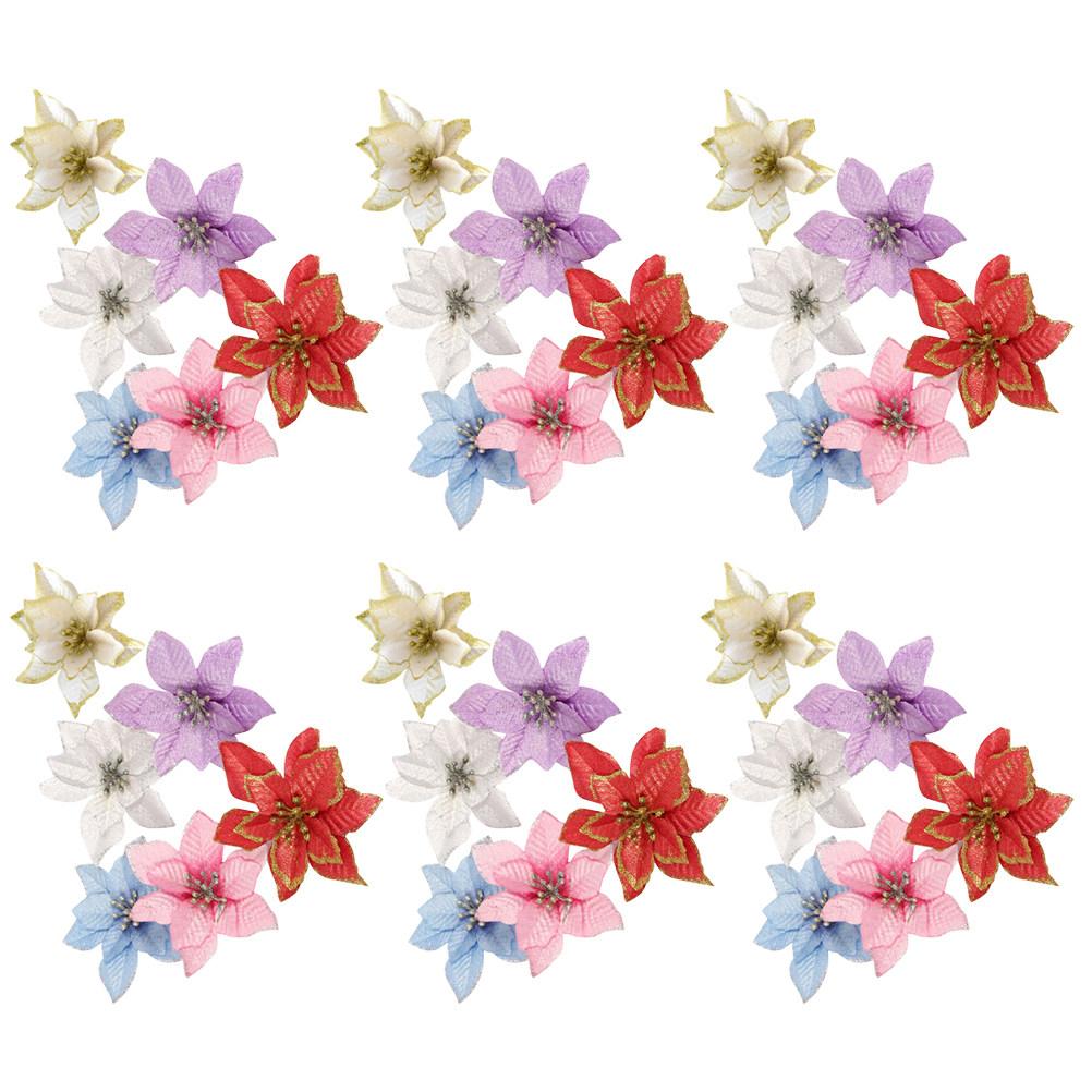 36Pcs Christmas Flower Ornament Cloth Simulated Glitter Lightweight Decoration for Tree Party Wedding DIY Craft Adornment