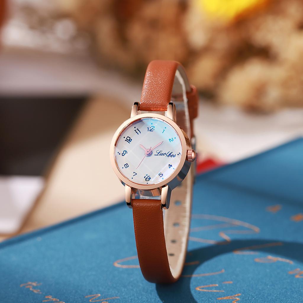 Women's Fashion Watch 3-Piece Set Rose Gold Case Leather Strap Retro Fresh Multi-Style Quartz Watch Daily All-Match