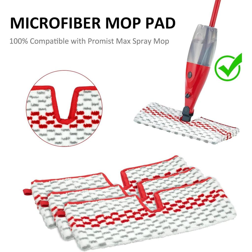 Microfiber Spray Mop Pads Compatible with Oceda ProMist MAX, Dual-Action Washable Flip Mop Pads Replacement for Dry Wet Floor Cleaning, 3 Packs Red