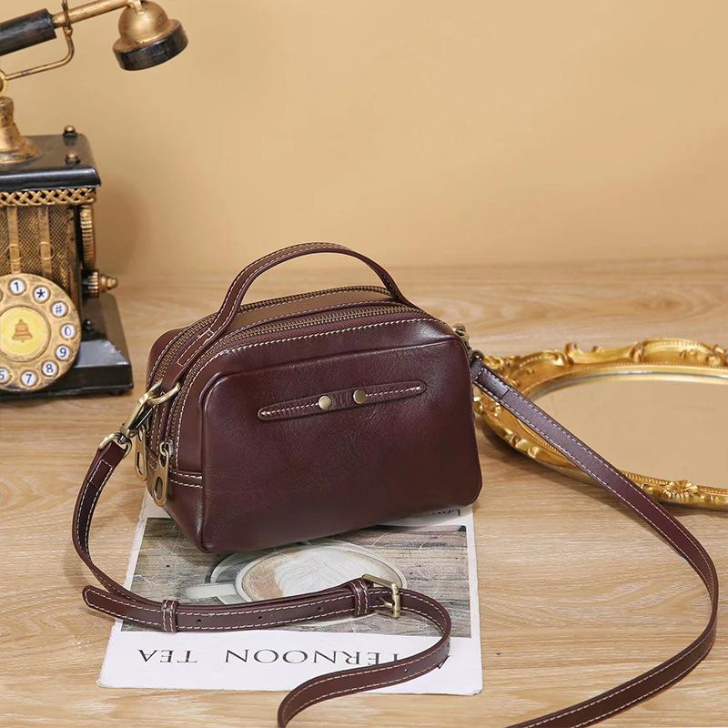 Vegetable Tanned Top Layer Cowhide Small Square Bag Mini Bag Retro Summer New Fashion Genuine Leather Women's Crossbody Bag