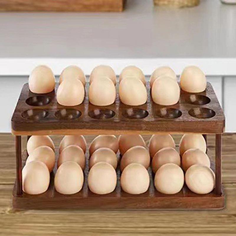 Egg Holder Countertop Solid Wood Egg Holder Rack for Storage Egg Tray Basket Space Saving Kitchen Egg Organizer for Kitchen Egg