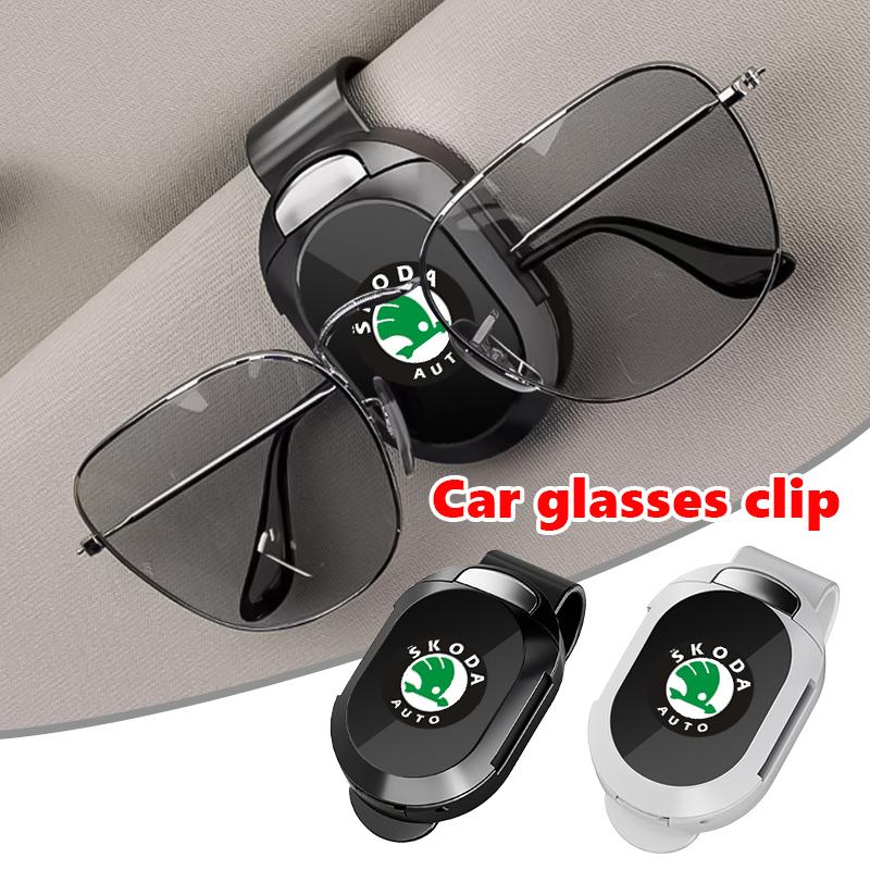 For Skoda Car Sunglasses Clip Card Ticket Storage Eyeglasses Hange Holder Kamiq Karoq Octavia 2 3 Rapid Scala Kami Fabia VII VRS