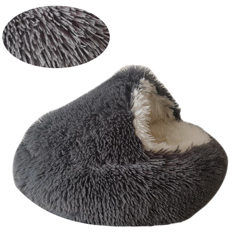 Fluffy Warming Cat Cave Bed Calming Dog Bed Semi-closed House  Donut Dog Cuddler Bed Machine Washable Round Pet Bed