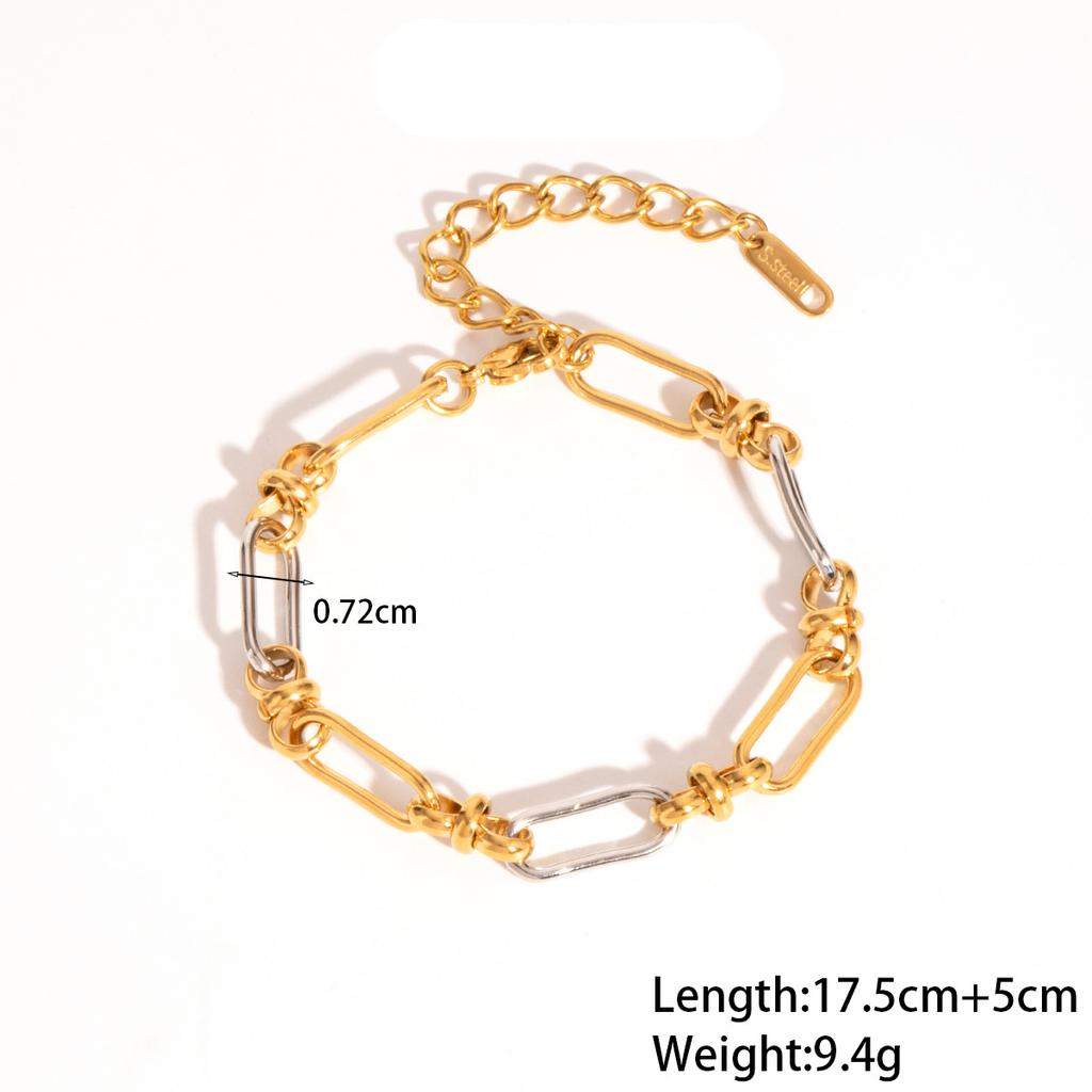  Simple Gold Silver Mix Color Necklace Bracelet Set Simple Metal Texture Unusual for Women Summer Waterproof Charm Jewelry