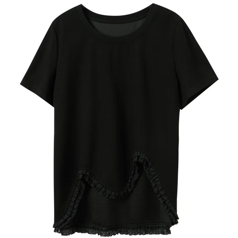 Sancai Plus Size Black Round Neck T-shirt XL