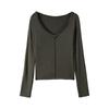 V Neck Inner Wear Base Layer Women Autumn Winter Korean Style Hem Detail Slim High End Long Sleeve Top Can Be Outer Wear
