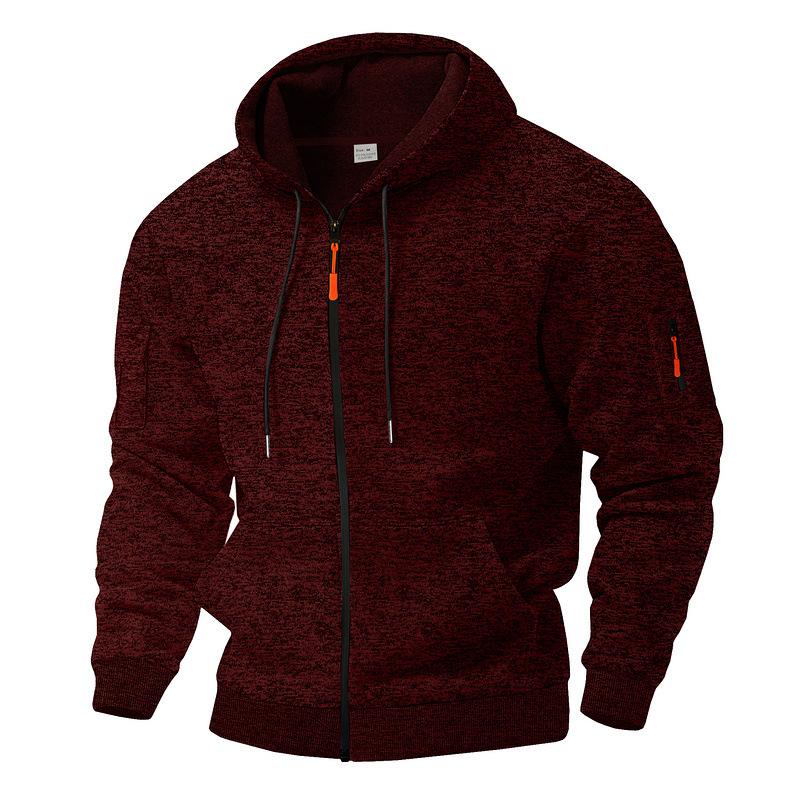 Cross-border American heavyweight velvet men's retro cationic tooling pocket hooded zipper trendy sports sweater men
