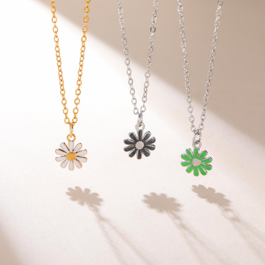 Bunte Plumeria Gänseblümchen Mini-Blumenhalsketten für Damen Edelstahl Schmuckkette Emaille Halskette Großhandel 2026 Trend