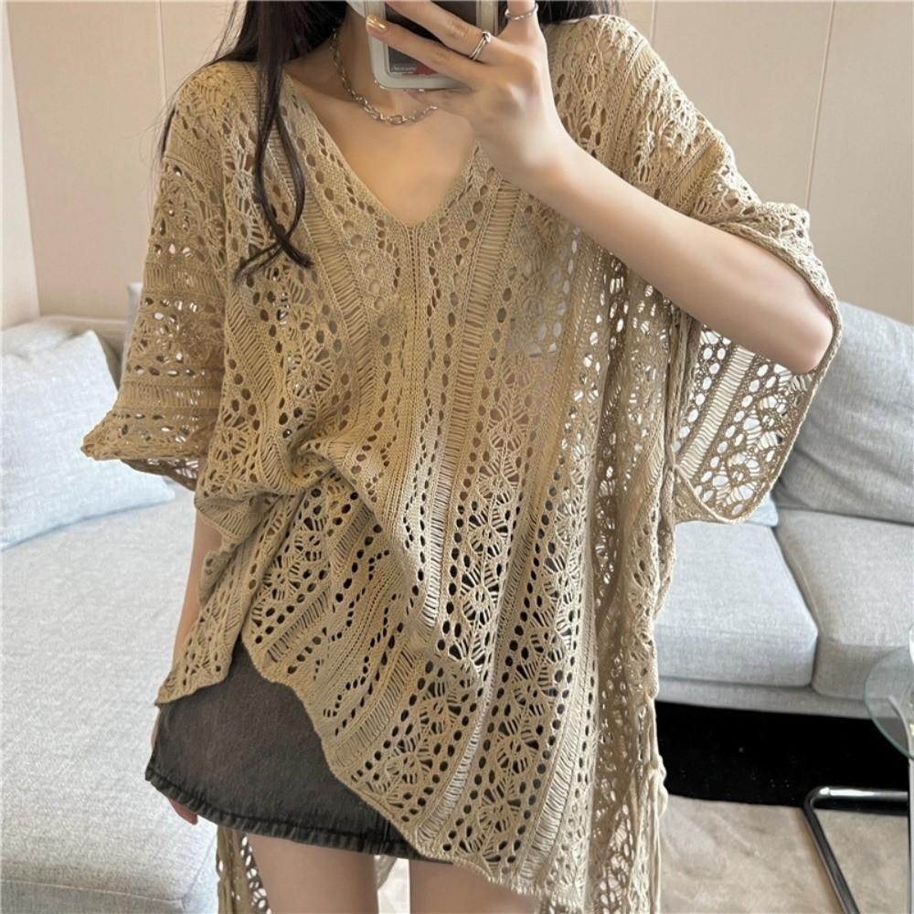 Crochet Sweater Knitted Bikini Cover Up V-neck Beach Wear Hollow Out Swimsuit Cover Up  Summer