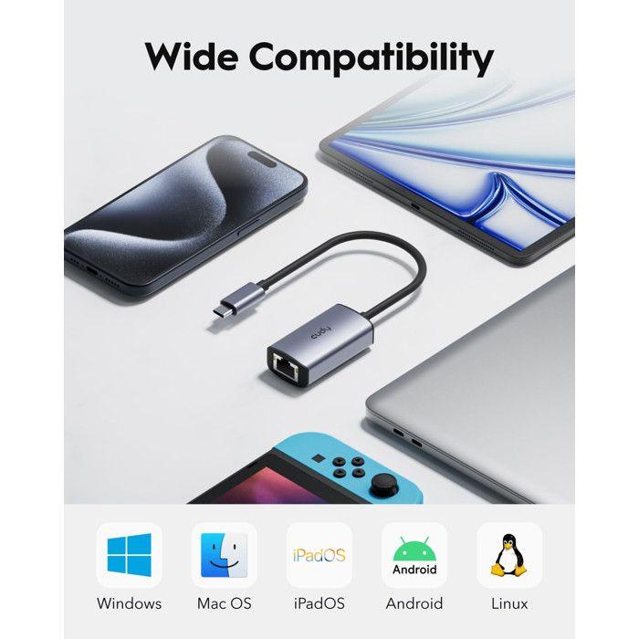 Cudy Adattatore Di Rete USB-C a Ethernet Gigabit UE10C Grigio Per MacBook iPhone Switch