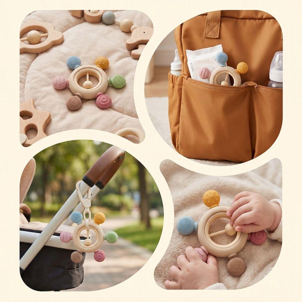 Easy To Clean Baby Teething Toys Wooden Ring Sensory Toys Baby Gums Soothers  Infant Soothing