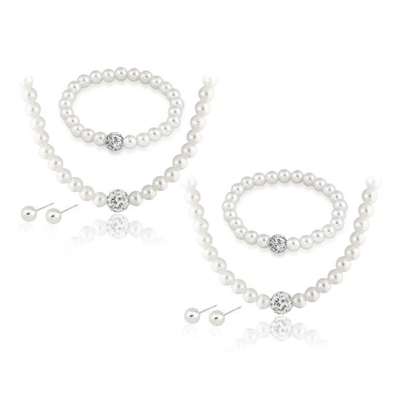1/2 Set Imitation Pearl Jewelry Set Adjustable Length Necklace Ear Studs Bracelet Set Women Wedding Party Jewelry Gift