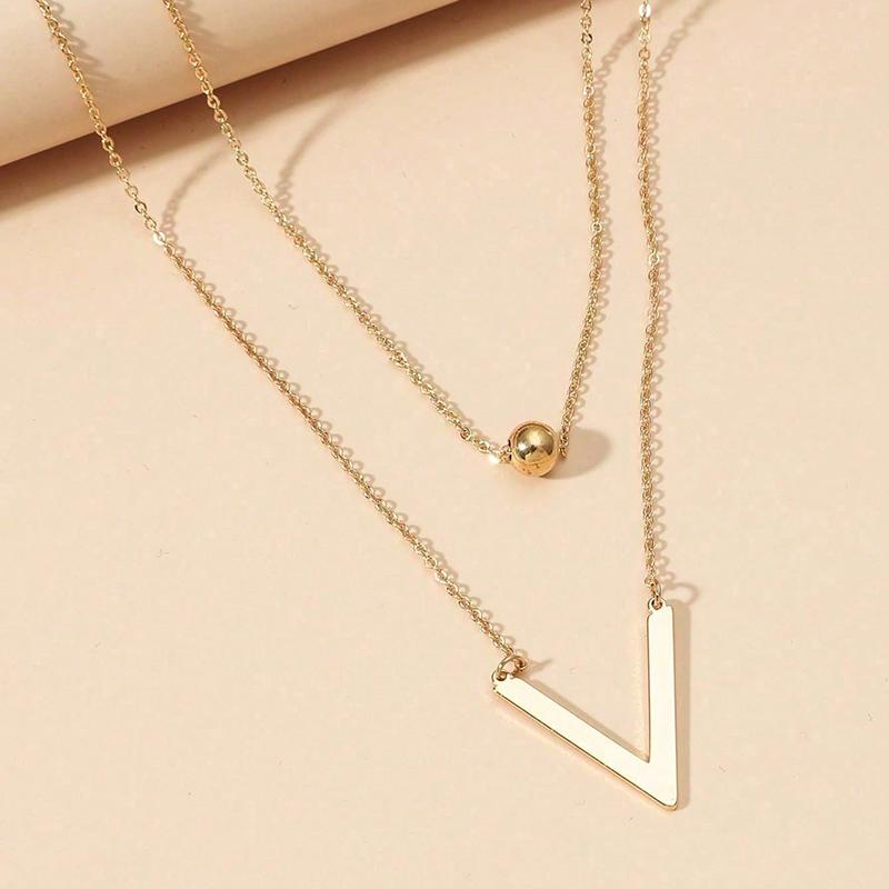 

Комплект серег и ожерелья для женщин, позолоченное 14-каратным золотом V-образное подвесное украшение, многослойные треугольные серьги с кубическим цирконием, подарок