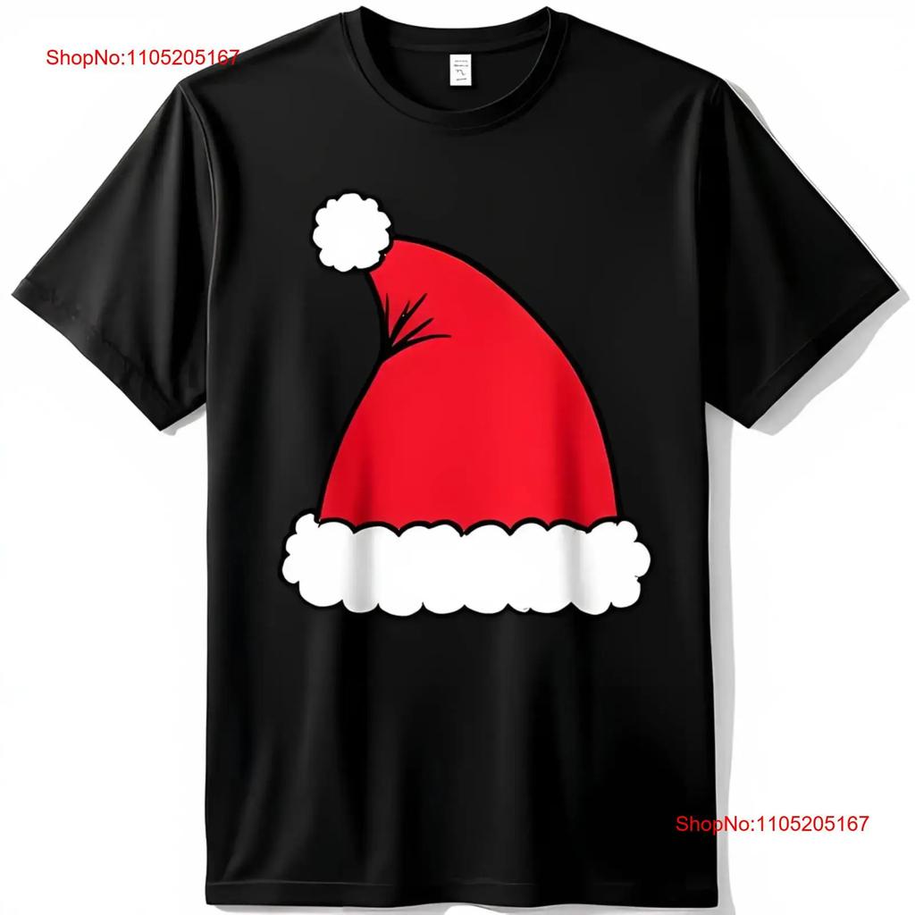 Festive Black T Shirt With Cartoonish Red White Santa Hat Vintage Slightly Top For Everyday Wear Casual Unisex