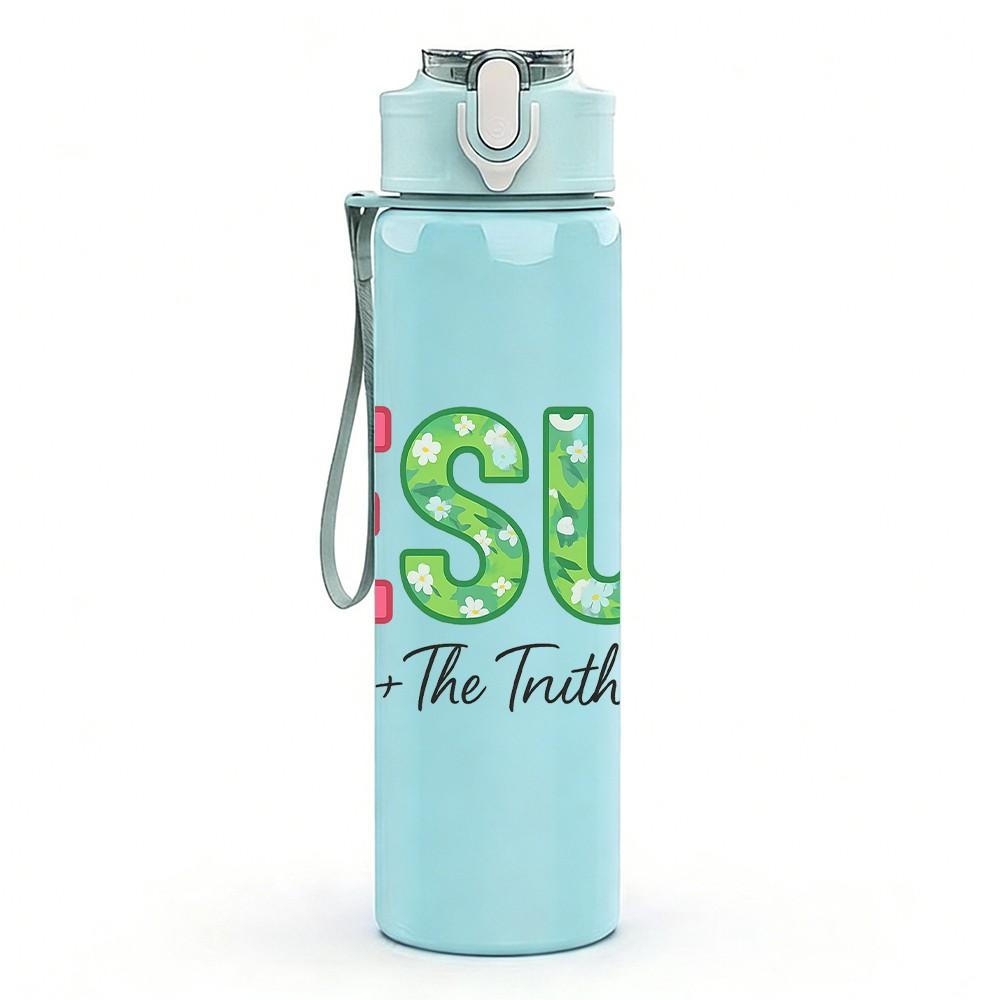 1PC Jesus Faith Three Words 750ml Color Plastic Sports Water Bottle Leakproof Flip Straw Lid Suitable for Sports Office Home Use