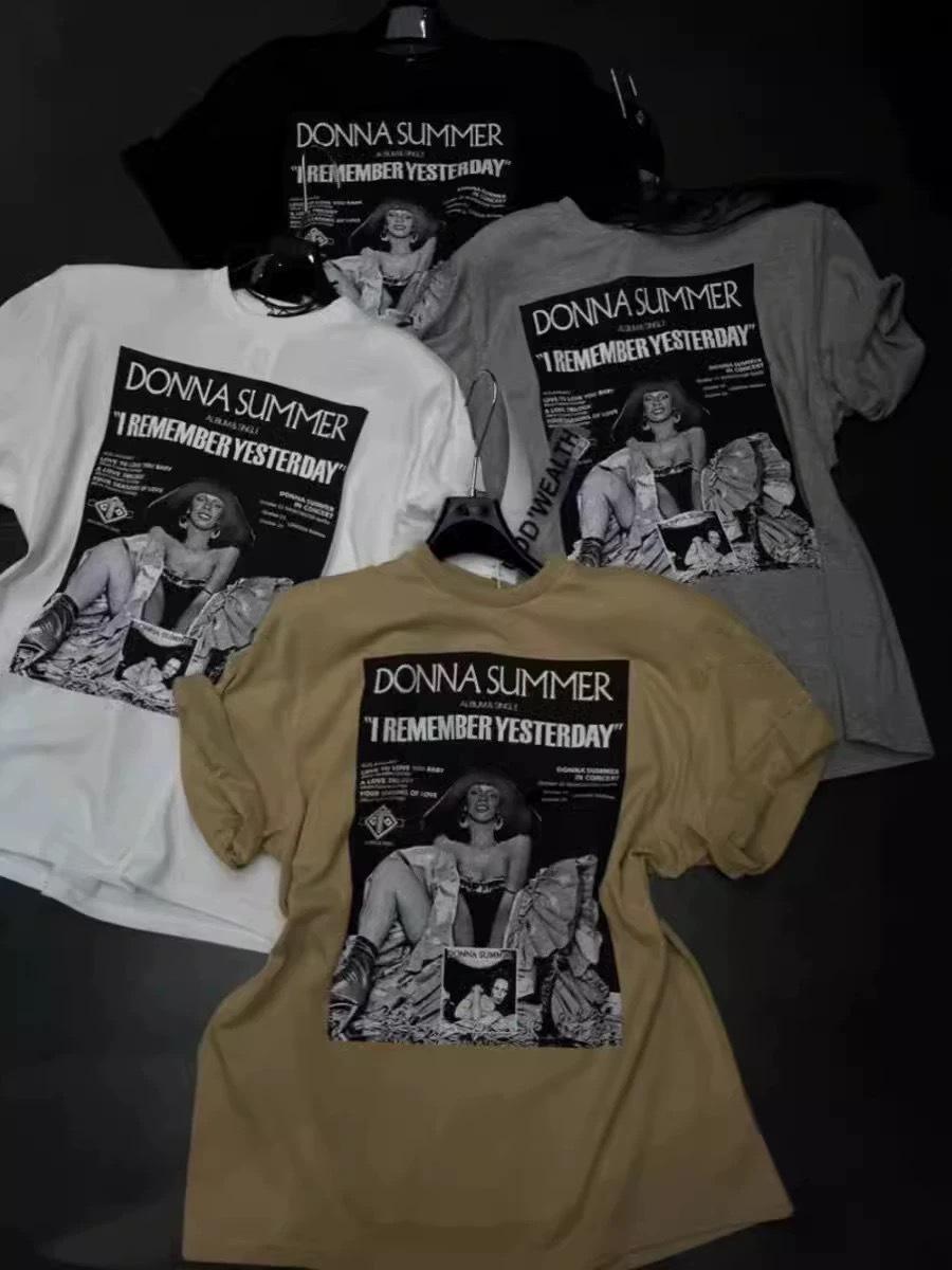 

Plus Size Korean Retro Portrait Print Cotton T-shirt for Women L білий