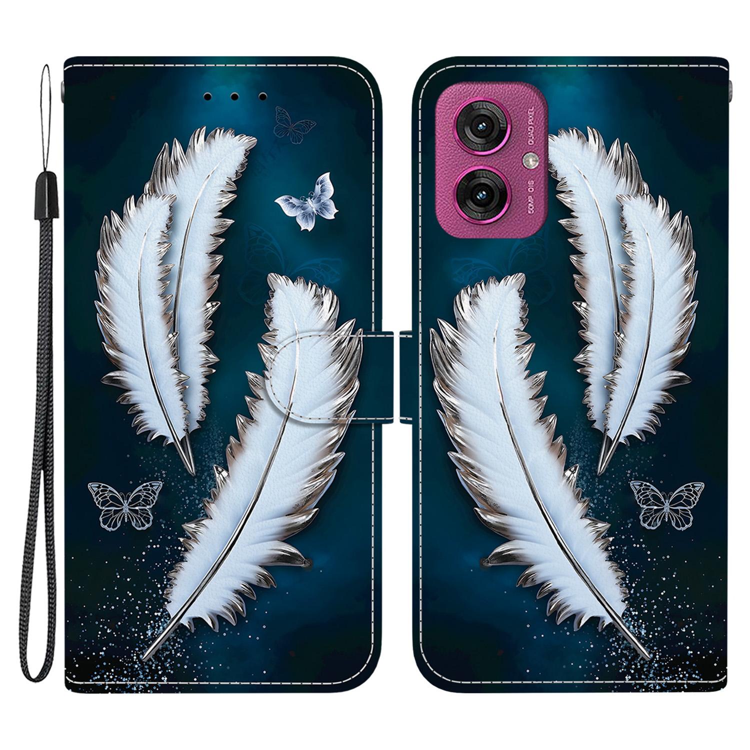 

Для Motorola Moto G55 5G Чехол с рисунком Печать Противоударный Кожаный Флип-кошелек Чехол для телефона со шнурком B